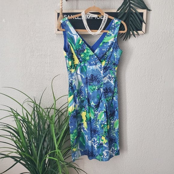 Donna Ricco NY I Sleeveless V Neck Sheath Summer Dress Teale/Floral Size… - Picture 4 of 15